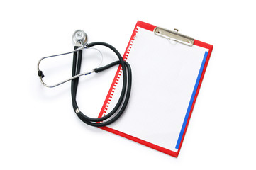 Stethoscope on the binder isolated on white