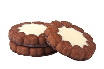 Chocolate cookies on a white background