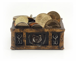 Miniature treasure chest with coins