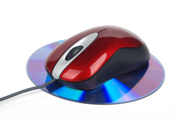 DVD and red computer mouse