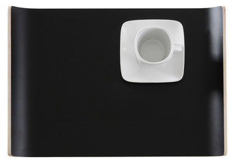 Coffee cup on tray. Isolated