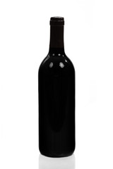 Black bottle of wine isolated on white background, studio shot