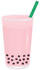 Strawberry Bubble Milk Tea with Tapioca Pearls (bobas)