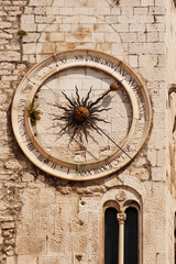 Famous clock tower in historical Split, Croatia