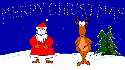 Weihnachtsmann & Rudolph das Rentier unter klarem Sternenhimmel