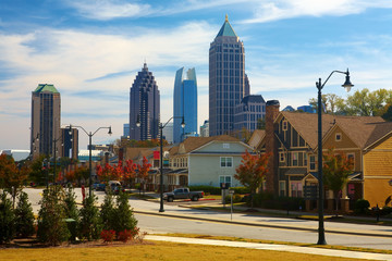 Naklejka premium Houses against the midtown. Atlanta, GA. USA.