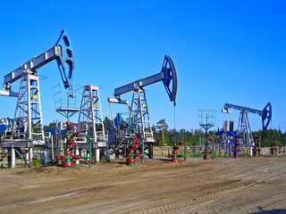Oil pumps in Surgut, Russia. Oil industry equipment