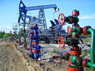 Oil pumps in Surgut, Russia. Oil industry equipment