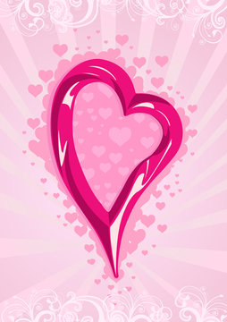 Vector illustration of a pink heart on wallpaper