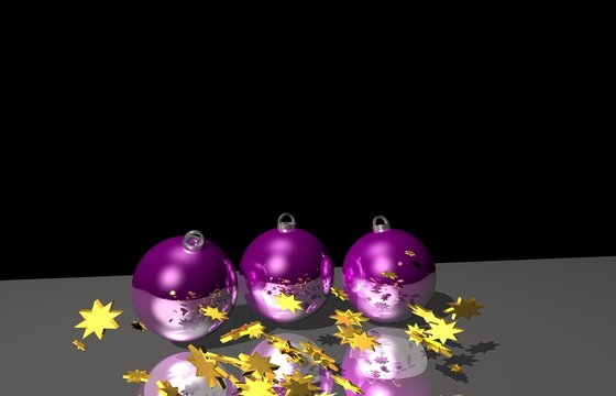 3D Christbaumkugeln, lila mit Sternen