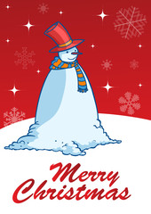 Merry Christmas Greetings with Snowman Illustration in Vector
