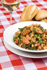 Pork Sausages, Beans and Collard Greens and White Wine