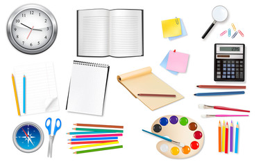 Big set of school supplies. Vector.