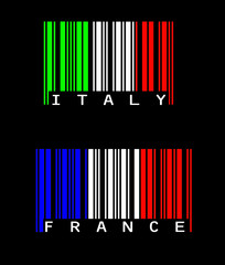 Barcode flags. Italy and France