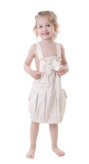 Happy little girl standing on white
