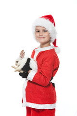 Boy holding a christmas rabbit