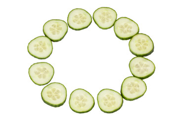 Slices of cucumber isolated on white