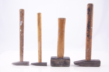 rusty old worn hammer, tool isolated on a white background