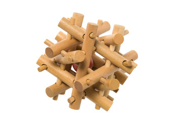 Wooden puzzle isolated on white background