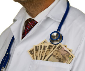Arzt mit japanischen YEN Geldscheinen