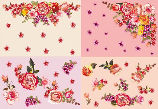 four red and pink flower decorations