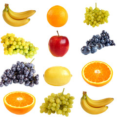 Fruit collage, isolated on a white background