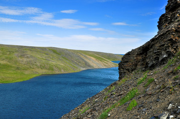 Lake between hills