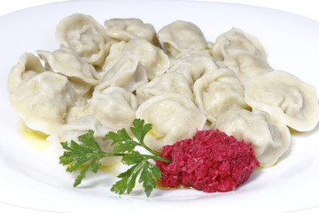Boiled dumplings on a plate