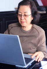 Elderly asian woman with laptop