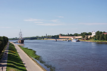 Fototapeta na wymiar is an embankment of the river, city Great Novgorod, Russia