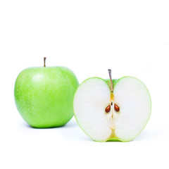 Green apples on white background