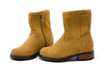 brown leather girl shoes isolated on white