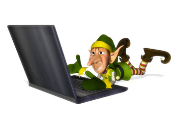 santa helper cartoon laptop laying down