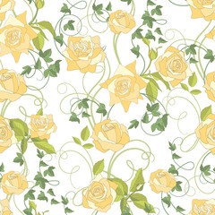 Roses and Ivy, seamless background