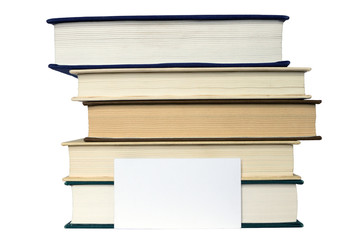Stack of books and card isolated on the white background