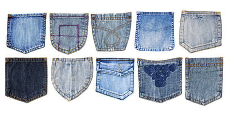 ten jeans pockets isolated