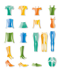 woman and female clothes icons - vector icon set