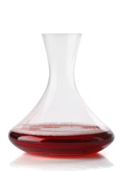 Red wine on a decanter isolated over white background