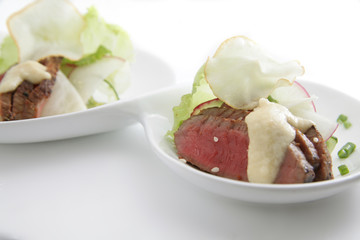Grilled tune pastrami with white radish