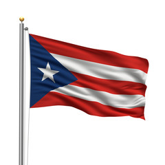 Flag of Puerto Rico waving in the wind in front of white
