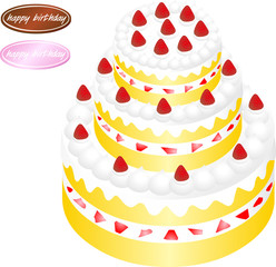 3段のデコレーションケーキ白