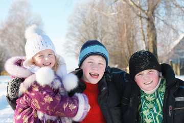 happy children in winter park