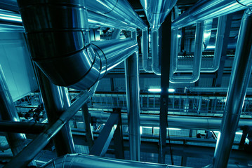 Industrial zone, Steel pipelines in blue tones