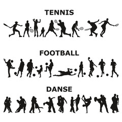 Sportifs silhouettes danse football tennis