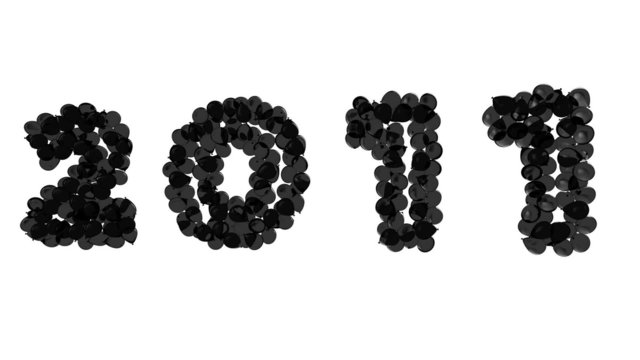 globos en 3d escribiendo 2010 transformandose en 2011