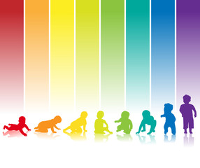 baby silhouette regenbogen hintergrund - obrazy, fototapety, plakaty