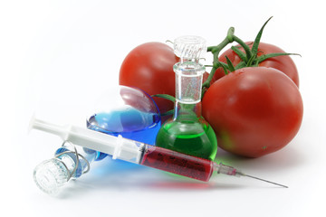 tomaten mit chemiekolben