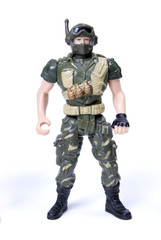 toy soldier in camouflage  over white background