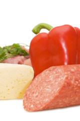 Sausage and pepper isolated on white background