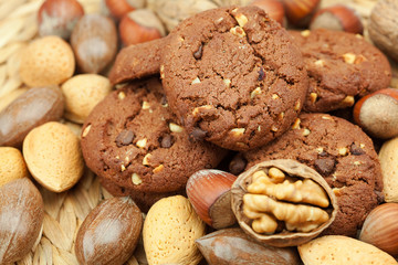 oatmeal cookies and nuts in a wicker mat